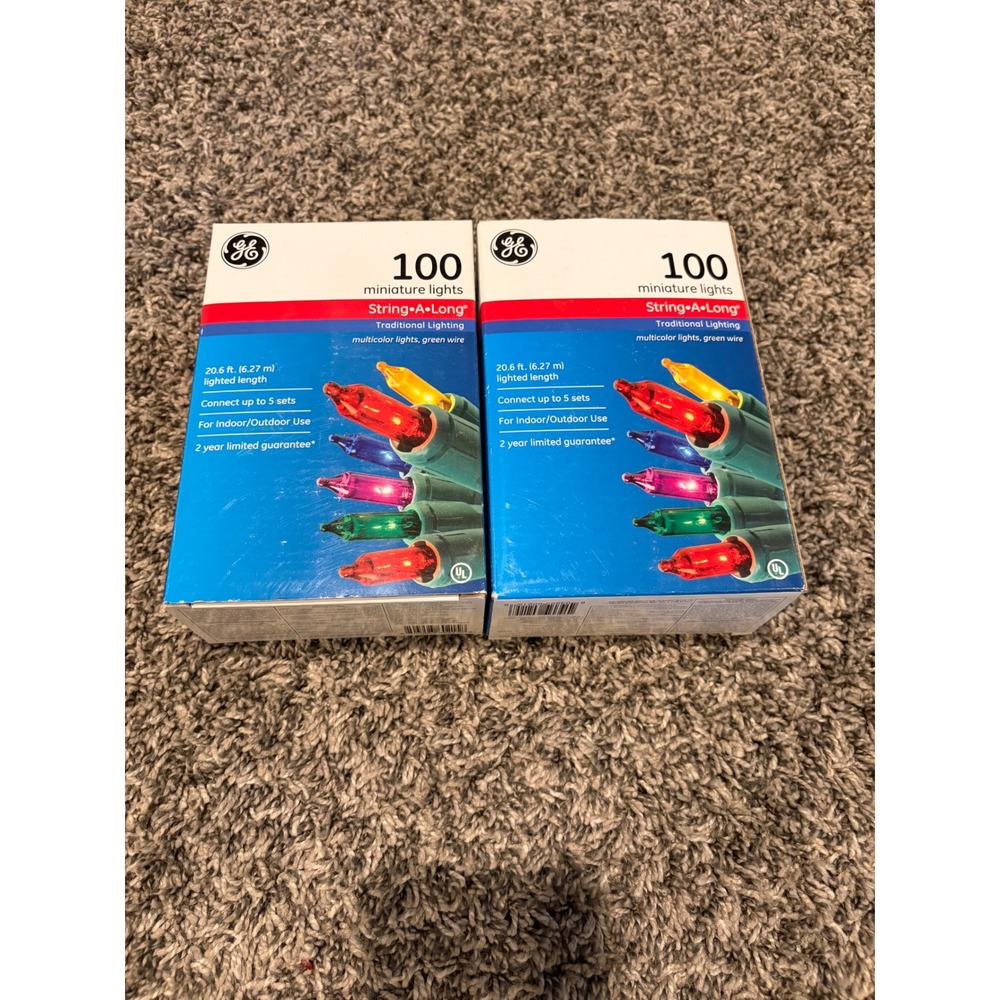 2 Pack GE 100 Count Multicolor Miniature Christmas Lights String-A-Long Green